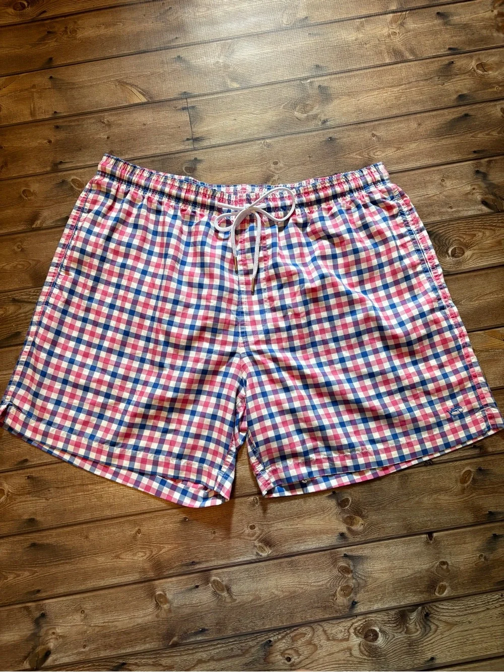Southern Tide Skipjack Swim Trunks Pink Blue Gingham Plaid XL